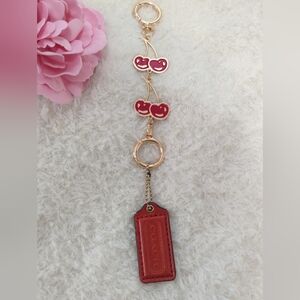Coach Patent Leather Rare Large Hangtag With Unbranded Cherry Bag Extender Charm